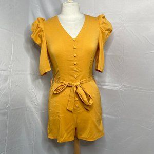 Copperose Puff Soulder Button Front Playsuit Musta